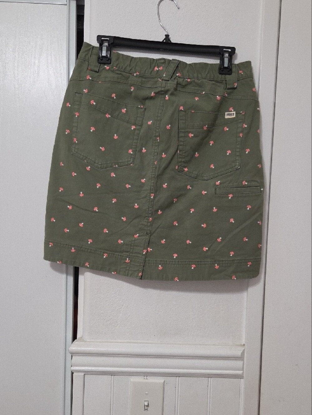 Duluth Trading Co Olive Green Mini Skirt with Pink Floral Print - Picture 2 of 9